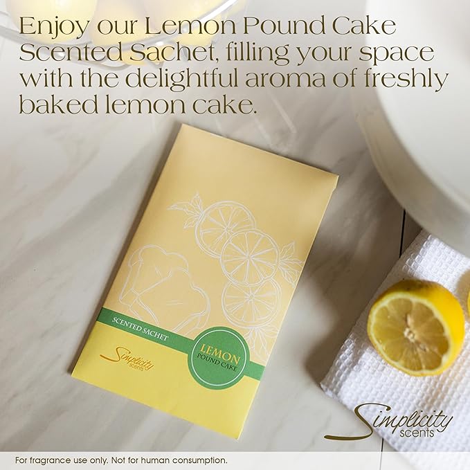Lemon Poundcake Scented Sachets Pack of 6, Everyday - Long-Lasting Scented Bags, Home Fragrance, Air Freshener & Deodorizer for Closet, Room, Drawer, or Cars, Made in USA