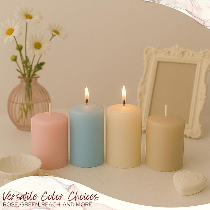 Biedermann & Sons 45-Hour Long Burning Unscented Pillar Candles, Ivory, 3 x 4 Inch - Set of 6