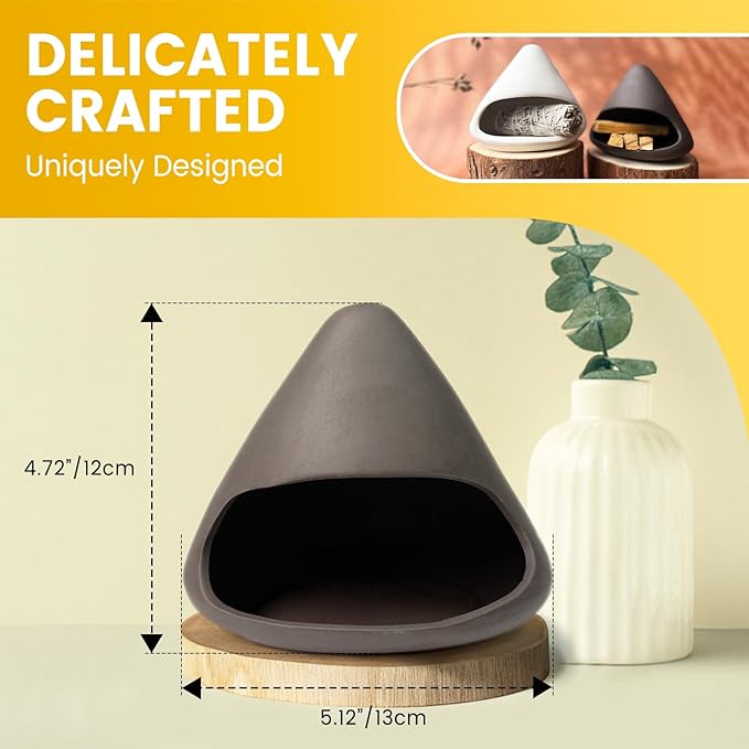 Handcrafted Natural Clay Smudge Pot-Mini Chimenea Incense Holder for Sage, Copal & Palo Santo-Aromatherapy Burner with Unique Design-Perfect Anxiety Relief Gift for Women, Zongzi Style, Black