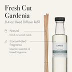 LAFCO New York Reed Diffuser Refill, Fresh Cut Gardenia - 8.4 oz - Up to 4-Month Fragrance Life - Includes Natural Wood Reeds - Free of Dyes & Propellants - Made in the USA