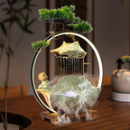 Backflow Incense Holder with Water Fountains and LED Light, Rockery, Meditation Monk and Plants Perfect for Relaxing or Home Decor (Meditation Monk)