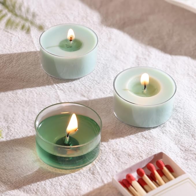 Mint Breeze Scented Tea Lights Candles – Bright Green – 6 Hour Burn – 100% Palm Wax – Scented Tealight Candles for Mornings Office Refresh, Outdoor Use – 48 Pack Scent Votive Candle