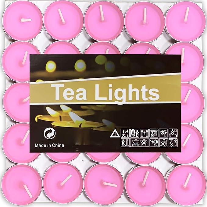 OUO Tea Lights - 50 Pack Smokeless, Dripless & Long Lasting Mini Tealight Candles for Mood, Dinners, Parties, Home Decoration, Wedding, Crafts (Pink)