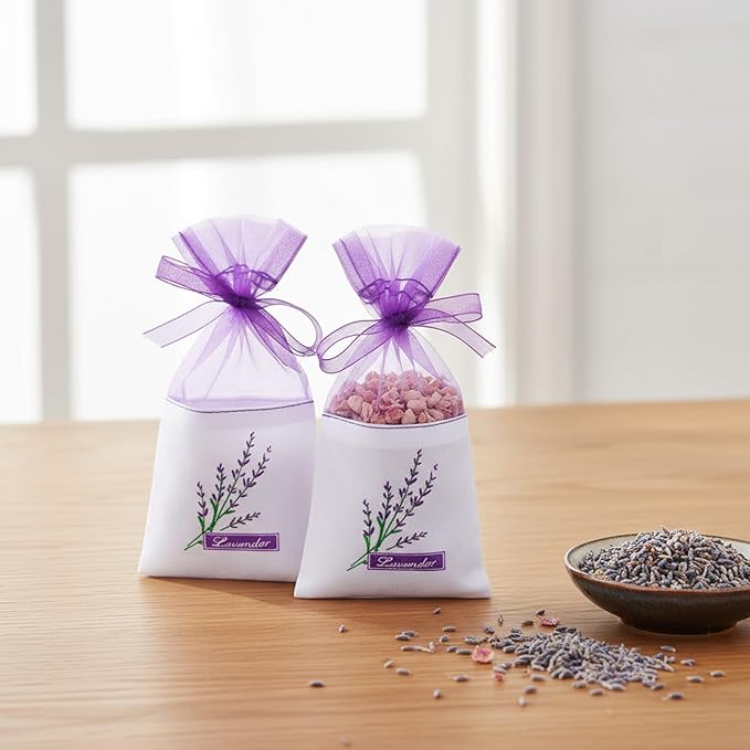 Lavender Sachet Bags Empty, 25 Pack Purple Gauze Ribbons Organza Gauze Favor Bags Sacks for Lavender, Spice(Light Purple)