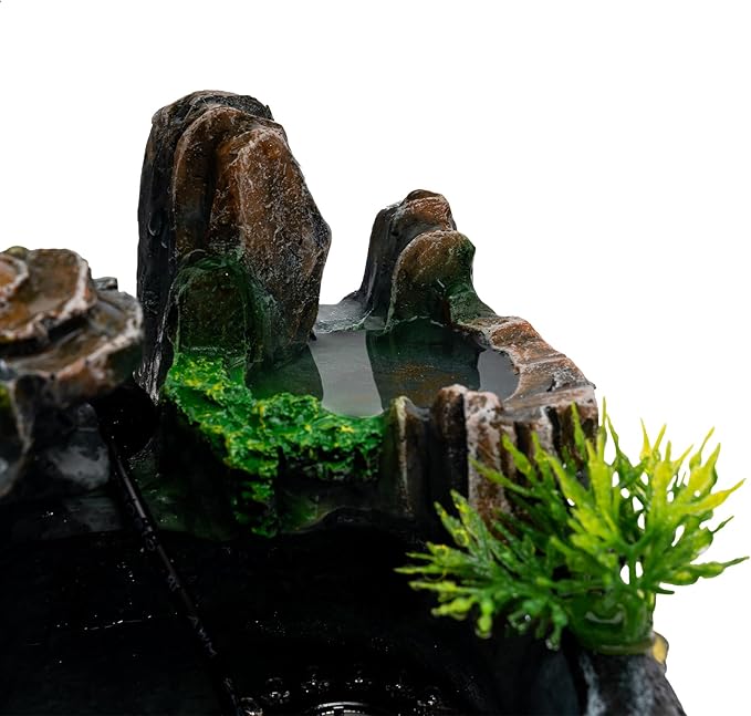 Rockery Stream Tabletop Fountain with Atomizer,Water Pump,LED Light Zen Meditation Indoor Waterfall Feature Indoor Relaxation Desktop Fountain for Home Office Bedroom Decoration (A)