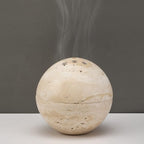 Natural Travertine Incense Cone Holder, Handmade Stone Sphere Incense Burner for Medication Yoga Home Décor 4.1 inches