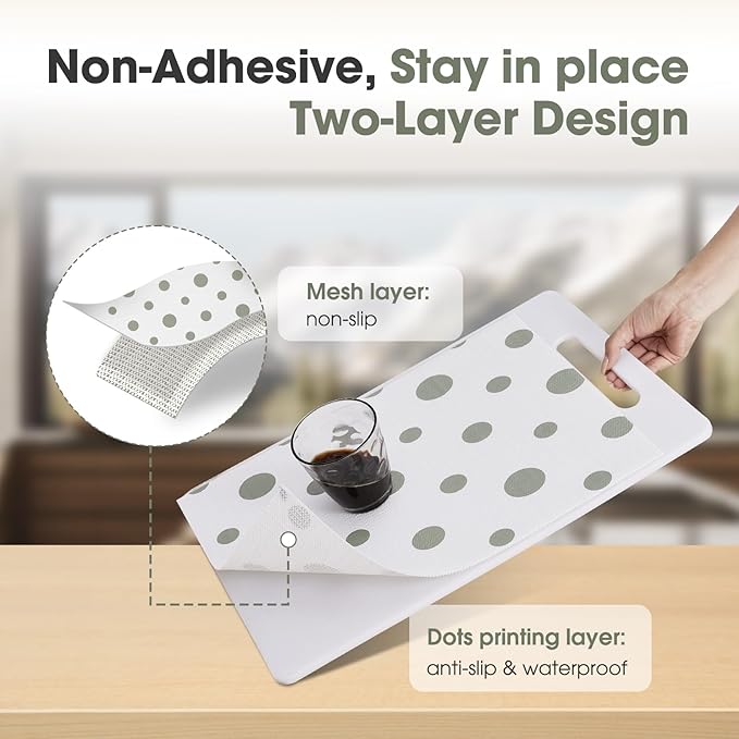 Drawer and Shelf Liner, Non-Slip Kitchen Cabinet Liners Non-Adhesive Thick Strong Grip Waterproof Washable Mats Protect Dresser Shelves Cupboard Bathroom Cabinets, Polka Dot, 24 in X 20 FT