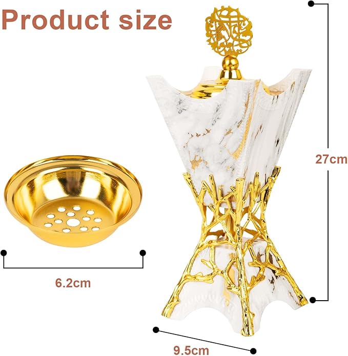 Bakhoor Burner, Charcoal Incense Burner, Frankincense Resin Incense Holder for Yoga, Spa Aromatherapy, Office & Home Decor Gifts 10.6" inches Tall (White)