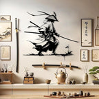 Samurai Metal Wall Art, Japanese Samurai Metal Wall Decor, Japanese Wall Art, Ninja Warrior Wall Decor, Gifts for Japan Lover, Wall Decoration for Living Room (White, 47"x41"/120x105cm, metal wall art)