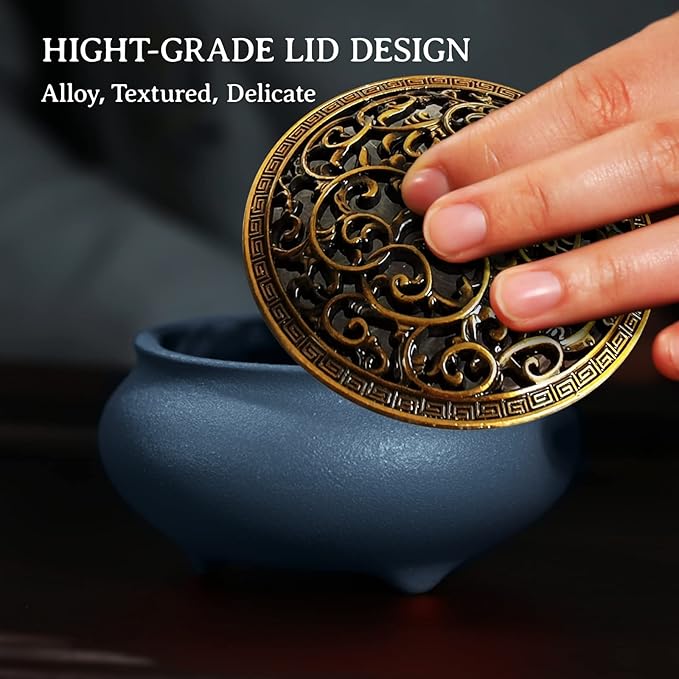 Coil Incense Burner， Ceramic Cone Incense Burner Holder Suitable for Incense/Cone/Coil/Stick, Sage, Mosquito Incense, and Charcoal. Incense Holder+Fireproof Cotton Inside.