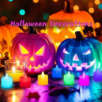 LANKER 24 Pack Flameless Tealight Candles, 7 Color Changing Battery Operated Led Tea Lights, Electronic Fake Candles, Decorations for Wedding, Party, Christmas, Halloween (7 Color Changing)