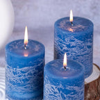 KONNI Blue Pillar Candles Set of 3, 3"x 4" Unscented Pillar Candles Bulk, 39 Hours Long Burning Candles, Smokeless & Dripless Round Candle for Wedding, Home Decoration, Parties, Spas, Dinner