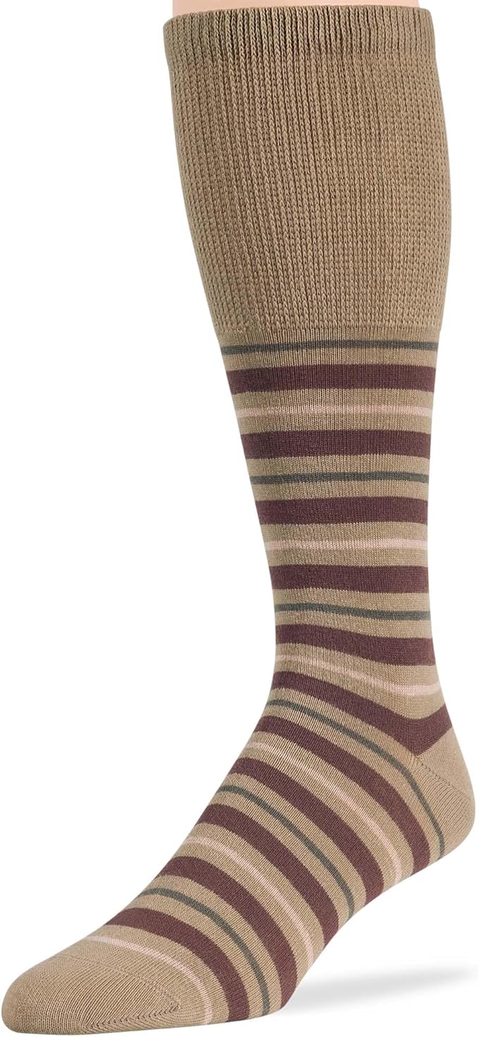7BigStars Men's Diabetic Extra Wide Cotton Dress Business Mid Calf Socks - 5 Pack Large - Argyle, Stripe, Geometric - Sock Size 10-13 Shoe Size 9-12 L Khaki, Brown