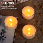 50 Pcs Soy Wax Tealight Candles (6 Hour Burn Time) White Unscented Votive Candles, Smokeless & Extended Burn Time Clear Cup Tea Lights for Weddings, Home, Emergencies