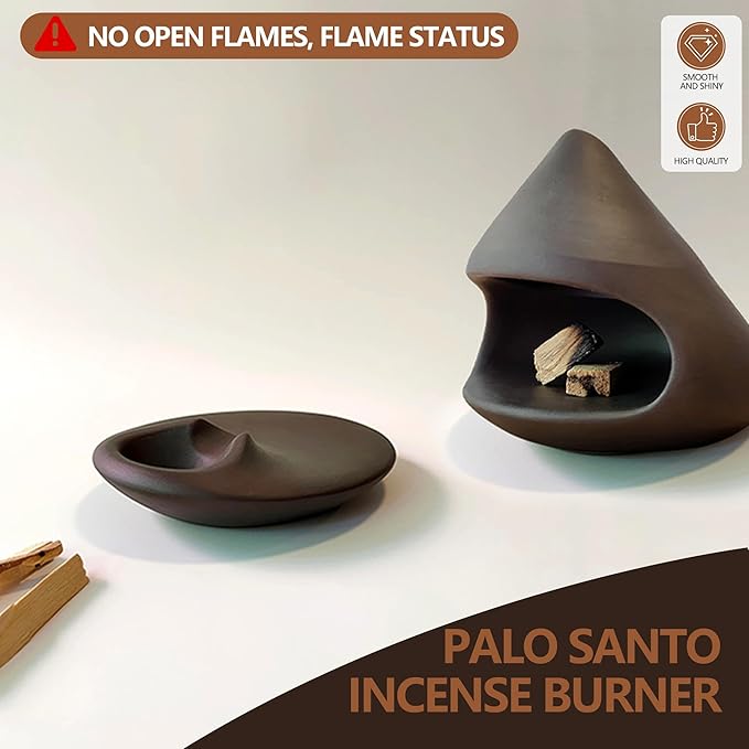Set of 2 Ceramic Incense Burner Palo Santo Holder for Burning Sage Sticks Burning Bowl for Women Meditation Spiritual (Brownness)