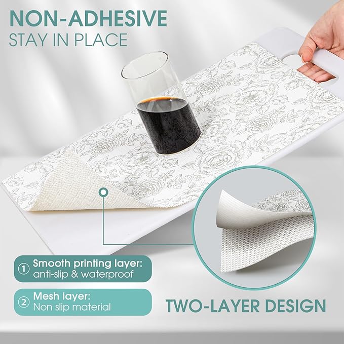 Shelf and Drawer Liner, Kitchen Cabinet Liners Non-Adhesive Thick Non-Slip Waterproof Washable Fragrant Mats Protect Dresser Shelves Cupboard Bathroom Cabinets, Black Rose, 12 in X 20 FT