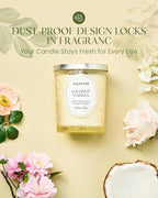 M&SENSE Coconut Vanilla Scented Candle, Wooden Wick Candles with Lid, 100 Hours Long Burning No Toxin Natural Soy Wax 18oz, Relax Stress Relief Sleep Home Fragrance,Housewarming Gifts for Her Him