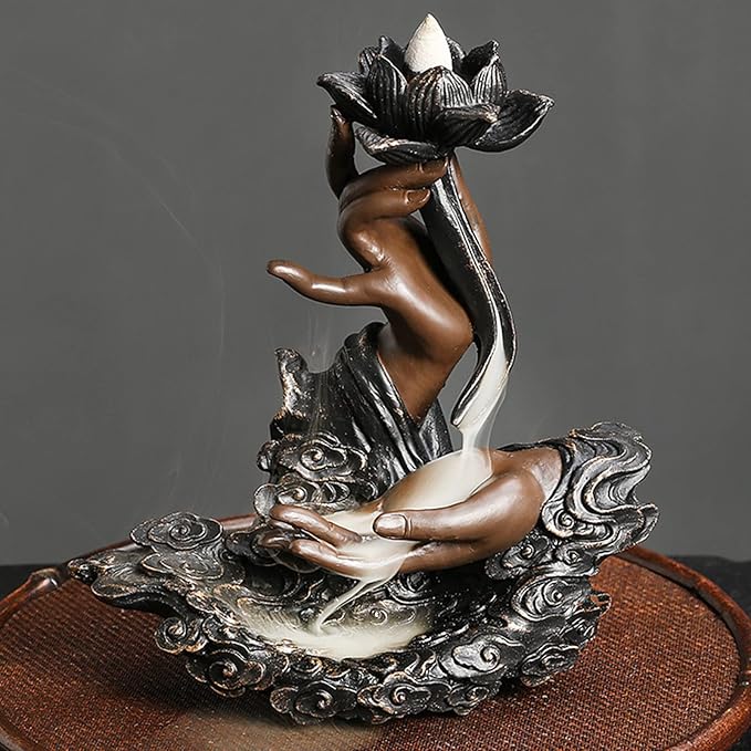 Comeon Backflow Incense Burner Handmade Resin Waterfall Incense Holder Ruyi Zen Hand Incense Waterfall Burner Home Decor + 20 Backflow Incense Cones 30 Incense Sticks 1 Tweezer 1 Mat