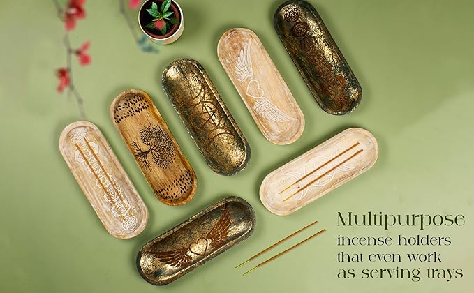 Incense Holder for Sticks Hand Carved - Tree of Life - Incense Burner/Ash Catcher- Handmade Wooden Insence Tray – Modern Gift Home/Room/Kitchen Décor 11x4x1.5 Inch