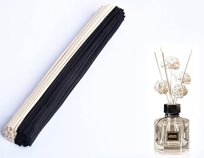 LWH-US 120 PCS Reed Diffuser Sticks,10 Inch Natural Rattan Wood Sticks,Essential Oil Aroma Diffuser Replacements Sticks for own Space (Black Color and Natural Color) 10×3.7×0.59 inch