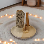 4 in 1 Incense Holder, Ceramic Incense Stick and Palo Santo Holder,Sage Holder for Burning- 5.5" Ceramic Ash Catcher Tray for Meditation and Yoga Room (Star Sand)
