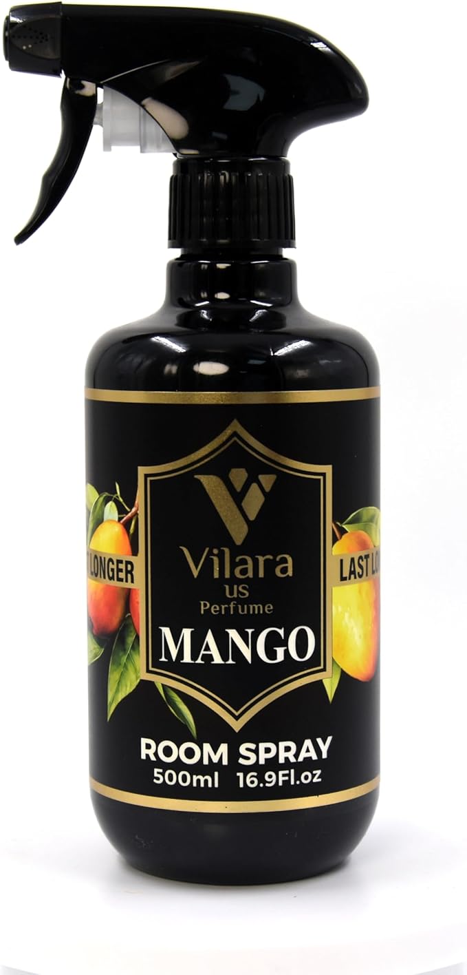 Vilara US Room Spray Freshener – Long-Lasting Luxury Perfume Scent, Linen & Fabric Spray for Bedding, Furniture, Home & Bedroom Aromatherapy – 16.9 fl oz (Mango)