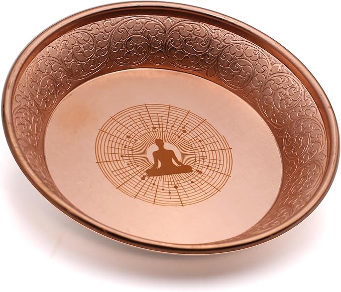 Copper Offering Prayer Ritual Bowl Plate - Great for use Meditation,Witches,Smudging, Incense,Candle Dish, Ash Catcher,Jewelry Dish (Meditation Poster)
