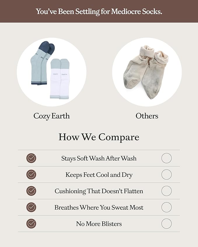 Cozy Earth Essential Calf Socks for Women and Men – Soft Mercerized Cotton Crew Socks 2-Pack Set – Heel & Arch Support