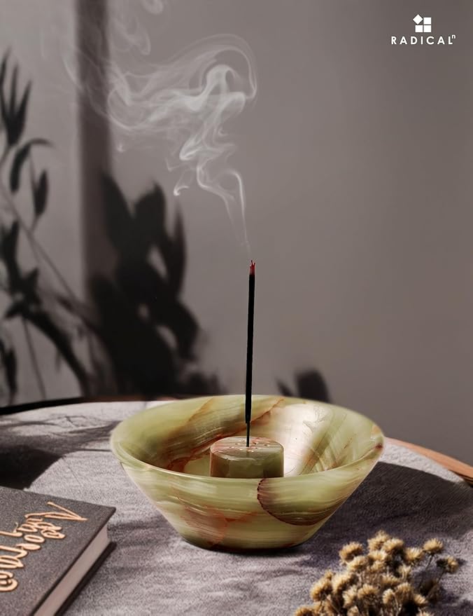 Radicaln Marble Incense Holder 5.5" Inches Green Handmade Palo Santo Stick for Home Décor, Modern Incense Holder for Sticks, Citronella incenses Stick for Room & Office Aromatherapy