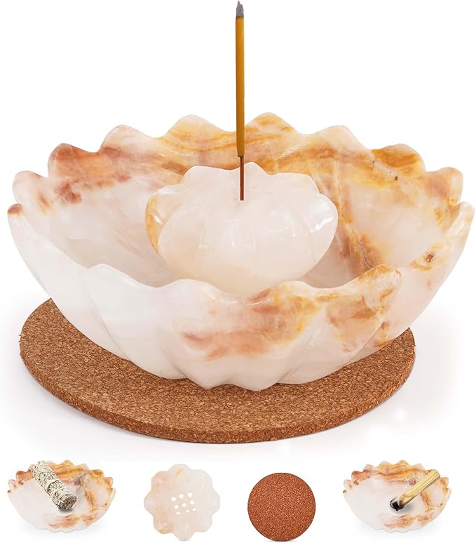 Radicaln Marble Incense Holder 5.5" Inches White Onyx Handmade Incense Ashtray with 9 Incense Holes - Modern Incenses Burner for Home Décor - Incenses-Sticks