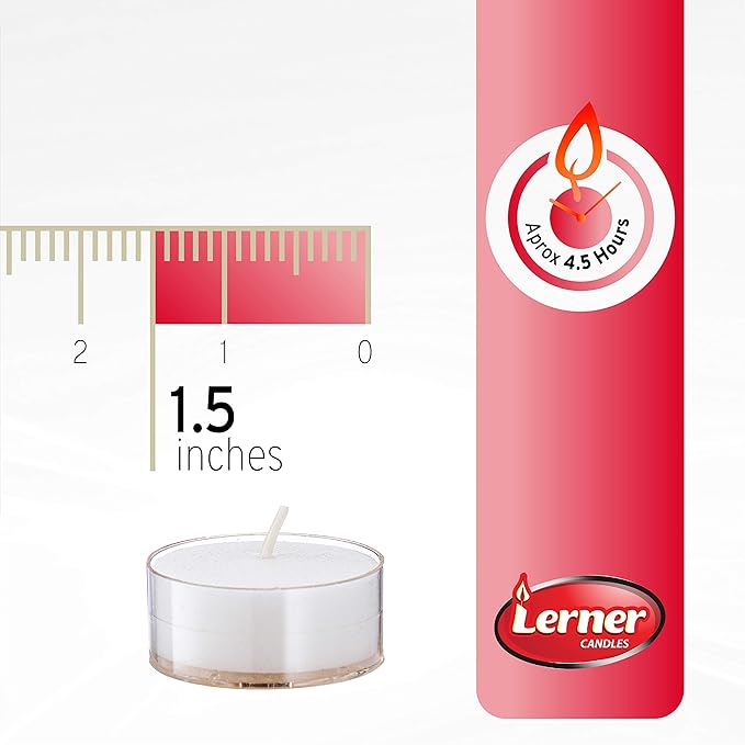 Lerner Clear Tea Lights Candles Bulk - 4.5 Hour Clear Cup Tealight 200 Pack - Consistent Smkless Clean Burning - Holiday, Wedding, Spa, Emergency and Home Decoration Candles