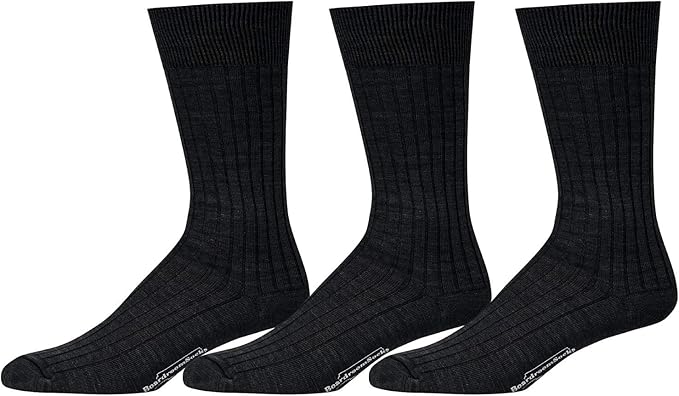 Merino Wool Mid-Calf Dress Socks for Men, Ribbed Dress Socks