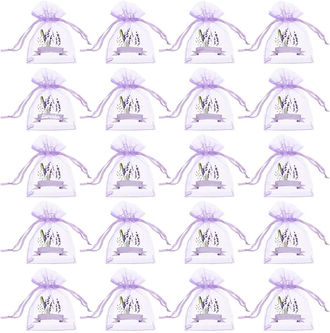 ABOOFAN 20pcs Lavender Sachet Bags Empty Mesh Storage Pouches for Dried Flowers Multi-use Organza Drawstring Bags for Home Fragrance and Party Favors