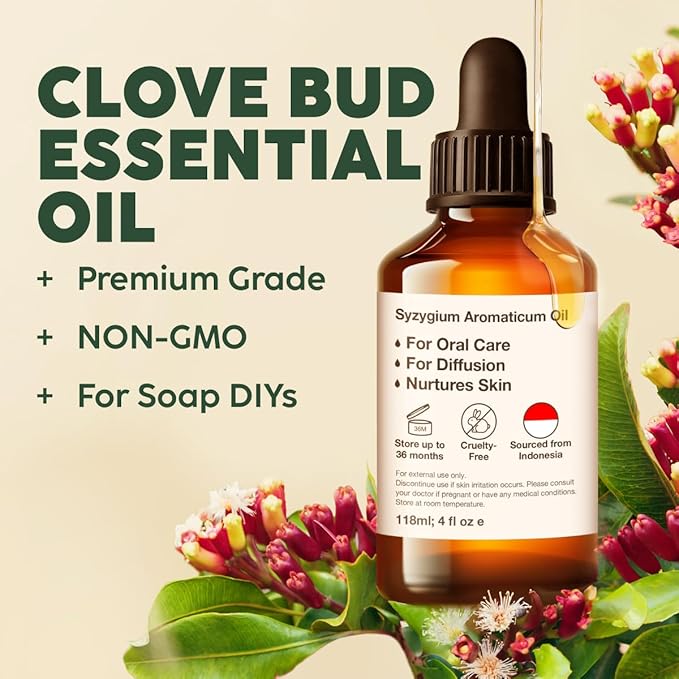 KUKKA Clove Essential Oils - 4 Fl Oz - for Hair, Skin, Diffuser, Aromatherapy & DIY Soap Making Scent