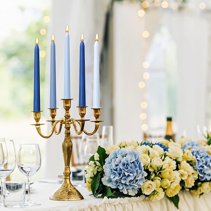 Viyffo 10 Inch Taper Candles Blue Set of 12 Unscented, Dripless, Smokeless Long Tall Tapered Candlesticks Wedding Home Decor Dinner Natural Color Series