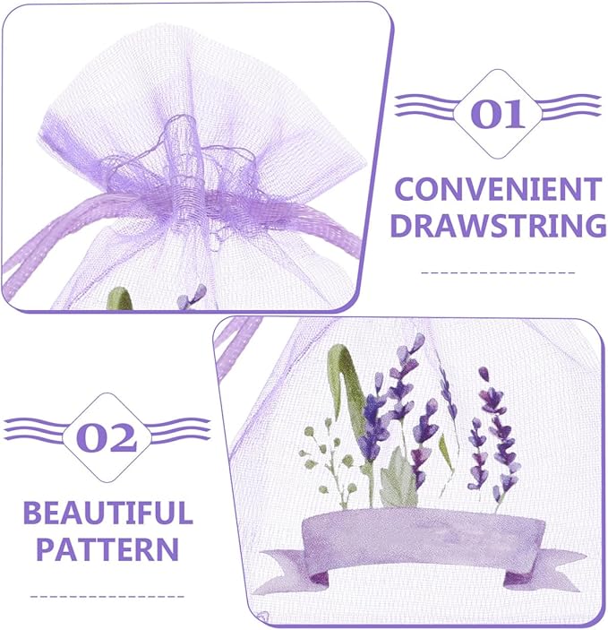 ABOOFAN 20pcs Lavender Sachet Bags Empty Mesh Storage Pouches for Dried Flowers Multi-use Organza Drawstring Bags for Home Fragrance and Party Favors
