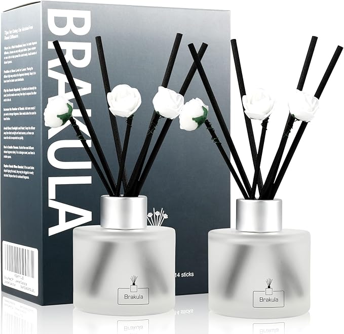 Brakula 2 Pack Reed Diffuser Set, Cashmere Vanilla Scented, Home Fragrance with 14 Sticks Bathroom Decor, Reed diffusers for Home 6.76 fl oz (Cashmere Vanilla)