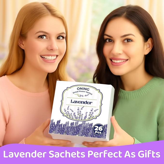 26 Pack Lavender Sachet Bags - Home Fragrance Sachets, Natural Lavender Flowers, Dried French Lavenders Perfect for Wardrobe, Drawers, Closet, Storage