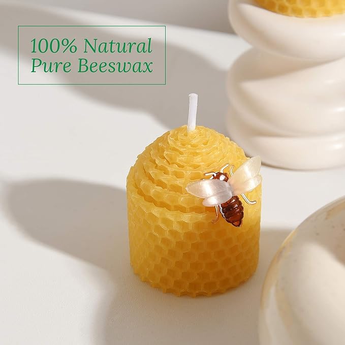 Pure Beeswax Candles 12 Pack, Hand-Rolled Honeycomb Bees Wax Candle Votives, 3.5 Hours Burn Time Each, Non-Toxic and Dripless for Home Decor, Party, Gifts