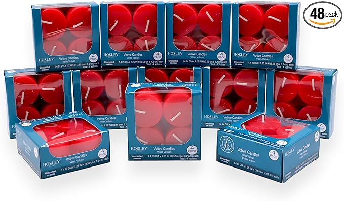 Hosley® Set of 48 Unscented Red Hand Poured Votive Candles Ideal for Weddings Birthdays Holidays Special Events Emergency Lighting Spa Aromatherapy Everyday Use