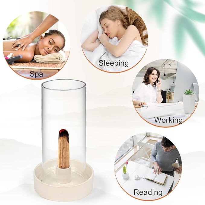 Versatile Incense Burner Holder - Ideal for Incense Sticks, Palo Santo, Sage & More! Elegant Design with Removable Glass Cover to Prevent Ash Fallout