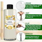 Urban Naturals Reed Diffuser Oil Refill Lemon Verbena with Lemon Zest, Bergamot, Vetiver, Cedarwood 8 oz + Free Reed Sticks, Made in The USA