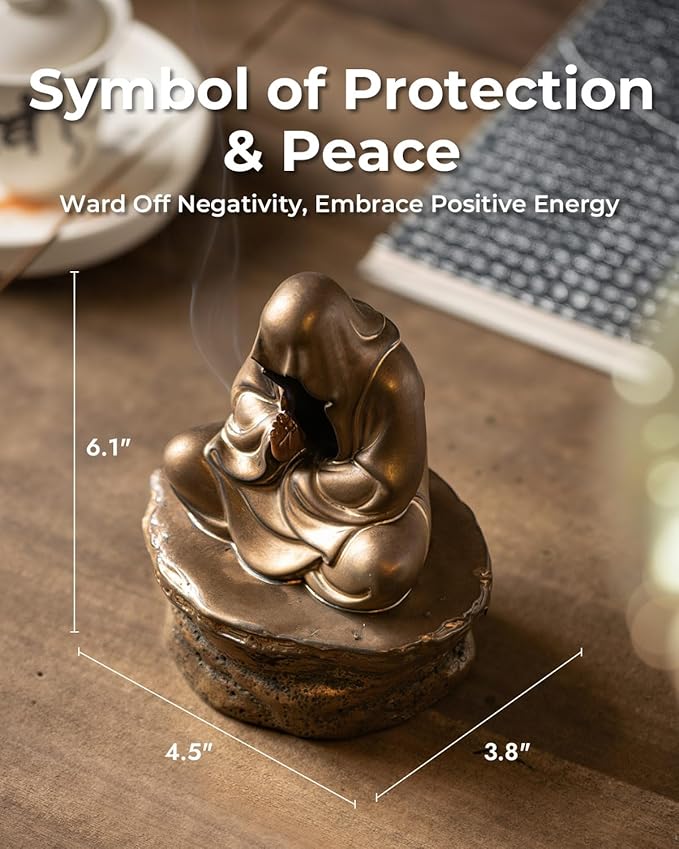 Ceramic Incense Burner for Cone & Coil – Faceless Buddha Statue for Protection & Zen Meditation, Home Decor to Ward Off Negativity