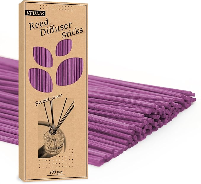 VFULIE 100PCS Cane Diffuser Sticks, 10 Inch Natural Rattan Wood Sticks Essential Oil Aroma Diffuser Sticks Refill Replacement for Aroma Fragrance (Violet)