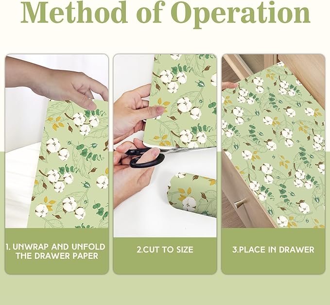 SCENTORINI Drawer Liners for Dresser, Clean Cotton Scented Drawer Liners, Drawer Liner for Dresser Bedroom Shelf Closet, 6 Sheet