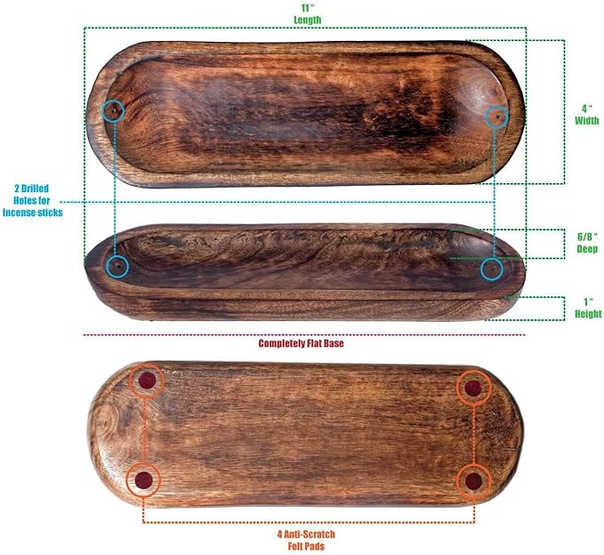 Wood Double Incense Sticks Holder Burner - Large Ash Catcher Handmade Home Decor