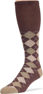 7BigStars Men's Diabetic Extra Wide Cotton Dress Business Mid Calf Socks - 5 PackBig Tall - Argyle, Stripe, Geometric - Sock Size 13-15 Shoe Size 12-15 XL Khaki, Brown