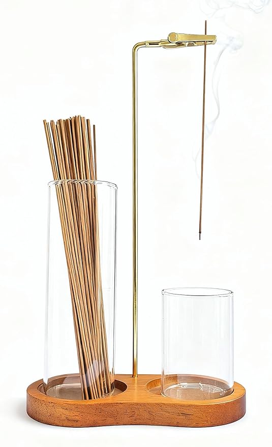 2 in 1 Glass Incense Holder & Burner with Ash Catcher – Decorative Incense Stick Holder for Aromatherapy, Yoga, Meditation