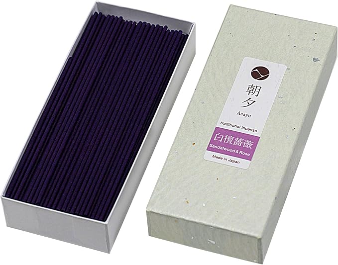 Asayu Japan Traditional Smoke Incense Sticks Sandalwood & Rose Blend Fragrance Scent (40gr) for Evening Meditation, Relax or Yoga, Made in Japan - Sandalwood & Rose Blend