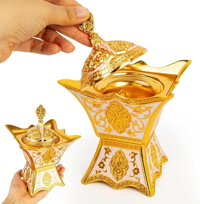 Bakhoor Incense Burner, Charcoal Incense Burner - for Yoga, Spa Aromatherapy, Office & Home Decor, Trophy Shape (Gold)